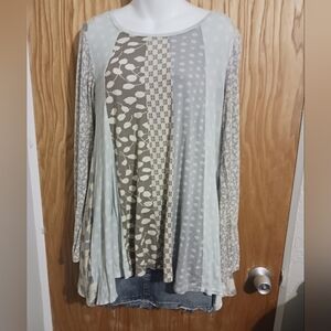 LOGO by Lori Goldstein Multi Color Block Pattern Tunic Top Pockets Size S